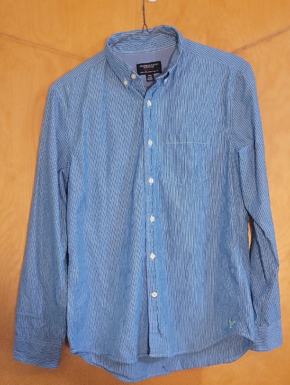 American Eagle Outfitters Athletic Fit Light Blue Narrow-Stripe Button-Down